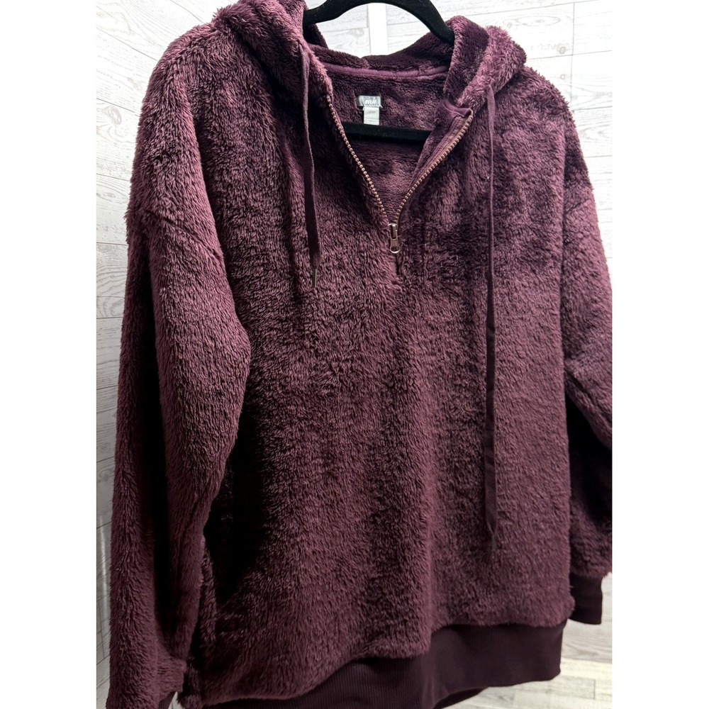 Aerie Purple Soft Faux Fur Pullover Cozy Relaxed Casual Hoodie Zipped Size SMALL
